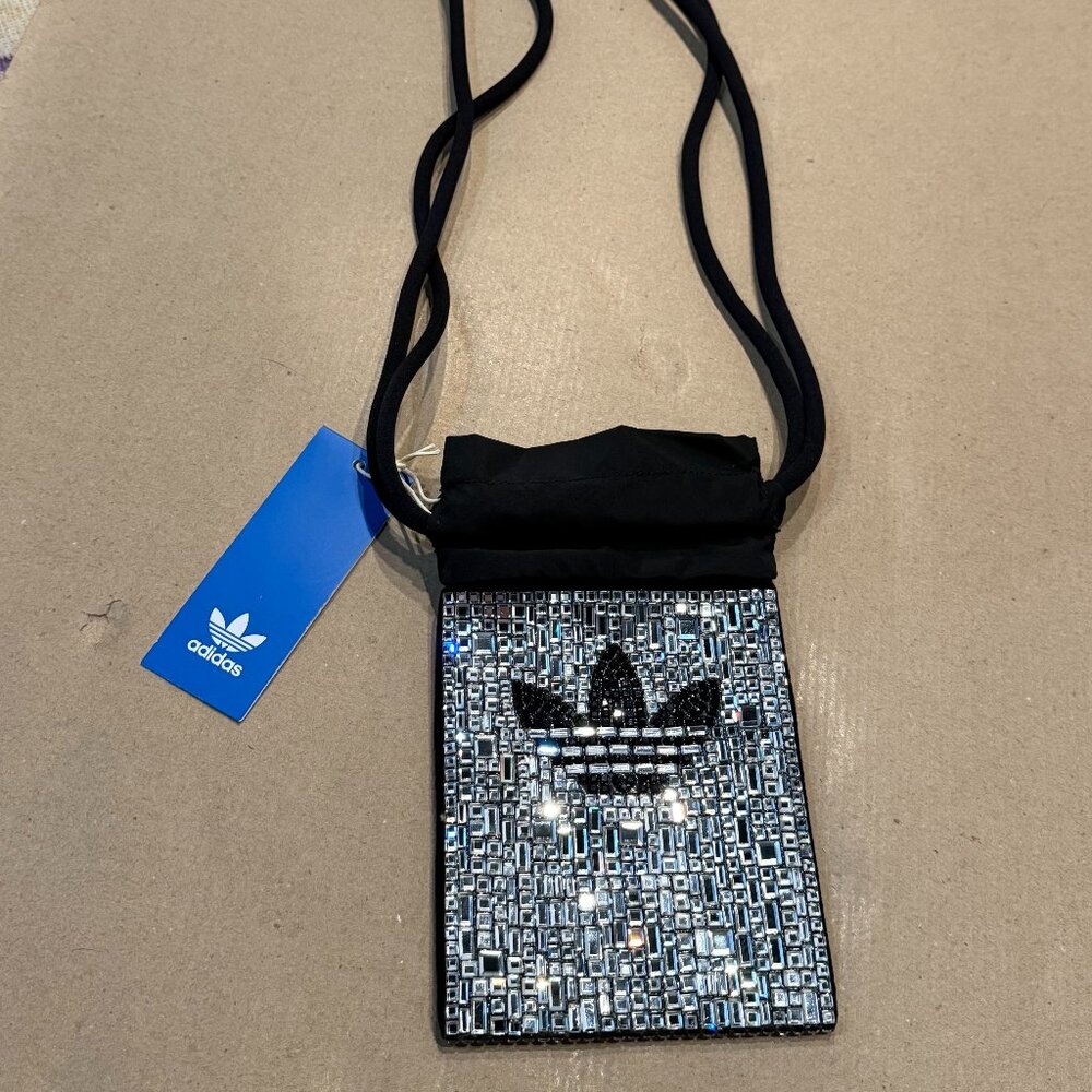 Adidas Rhinestone Drawstring Pouch Silver Metalli… - image 1